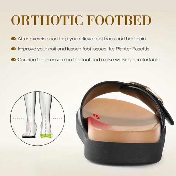 Women Flat Sandals Leather Wide Width Slip-On Comfortable Dressy Summer - Picture 7 of 8